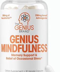 Genius Mindfulness Supplement, Nootropic Cognitive Brain Booster Enhances Memory, Focus & Energy - Natural Calming Supplement with Ashwagandha, NeuroFactor, & Blueberry Extract...