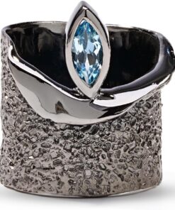 german kabirski 0.60 Carat Blue Topaz Handmade Barrel Ring in 925 Sterling Silver with Black Rhodium Plating Size 4.5 to 13