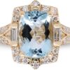 Gin & Grace 14K Yellow Gold Genuine Aquamarine Ring with Diamonds for women | Ethically, authentically & organically sourced (Cushion-cut) shaped Aquamarine hand-crafted jewelry...