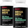 GNC Mega Men 50 Plus One Daily Multivitamin, Twin Pack, 60 Caplets per Bottle, Supports Heart, Brain and Eye Health