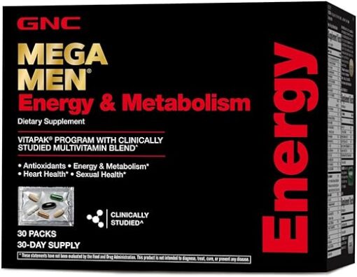 GNC Mega Men Energy & Metabolism Vitapak | Clinically Studied | Energy, Heart Health, and Antioxidants | 30 Count