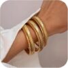 Gold Bangles for Women Chunky Stretch Bangles Bracelets Set 18K Gold Plated Stainless Steel Link Chain Bracelets Flexible Wide Wristband Bracelets Set of 3 Jewelry for Women