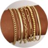 Gold Bracelets for Women - 14K Gold Plated Dainty Bracelets Set, Layered Chain Bracelets Pack Jewelry