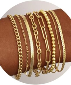 Gold Bracelets for Women - 14K Gold Plated Dainty Bracelets Set, Layered Chain Bracelets Pack Jewelry