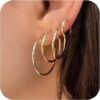 Gold Hoop Earrings Set for Women,14k Real Gold Plated Gold Hoops with S925 Sterling Silver Post Hypoallergenic Thin Hoop Earrings Gold Earrings for Women Trendy Jewelry Gifts