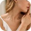 Gold Jewelry Set for Women,Dainty 14K Gold/Silver Plated Pearl Necklace and Earring Set Pearl Drop Earrings Pearl Bracelets Pearl Choker Necklace Wedding Jewelry for Women Gift