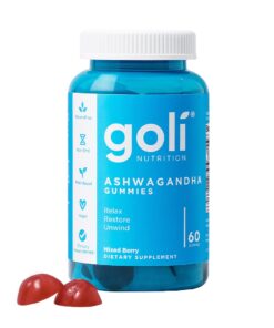 Goli Ashwagandha & Vitamin D Gummy - 60 Count - Mixed Berry, KSM-66, Vegan, Plant Based, Non-GMO, Gluten-Free & Gelatin Free Relax. Restore. Unwind, Pack of 1