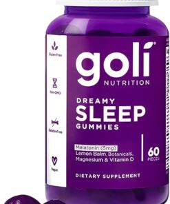 Goli Dreamy Sleep Gummy - 60 Count - Melatonin, Vitamin D, Magnesium, and Lemon Balm Extract - Gelatin-Free, Gluten-Free, Vegan & Non-GMO