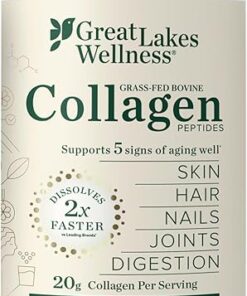 Great Lakes Wellness Collagen Peptides Powder for Skin, Hair, Nails, Joints & Digestion - Unflavored - Quick Dissolve Hydrolyzed, Non-GMO, Keto, Kosher - 16oz - Packaging May Vary