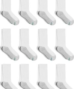 Hanes Boys' Socks, Double Tough Cushioned Crew Socks, 12-pair Packs