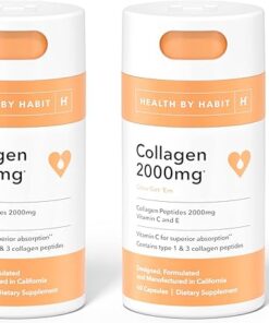 Health by Habit Collagen Supplement 2 Pack (120 Capsules) - Vitamin C & Vitamin E, 2000mg, Collagen Peptides, Superior Absorption, Support your Skin, Non-GMO, Sugar Free (2 Pack)