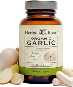 Herbal Roots Organic Whole Bulb Garlic Pills - Potent Extra Strength | 600 mg - 60 Organic Vegan Capsules