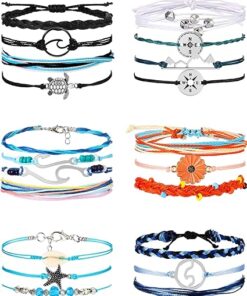 Hicarer 21 Pieces Surfer Wave Bracelet Ocean Wave Adjustable Waterproof Handmade Friendship Bracelet Anklet Jewelry for Women