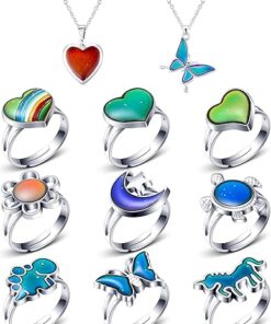 Hicarer 9 Pieces Mood Rings with 2 Mood Necklaces Color Change Ring Adjustable Size Mood Rings Set for Birthday Party Favors Carnival Costume Accessories, Boys, Girls, Adults,...