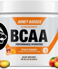 Honey Badger BCAA + EAA Amino Acids Electrolytes Powder, BCAAs + L-Glutamine, Keto, Vegan, Sugar Free for Men & Women, Hydration & Post Workout Muscle Recovery Drink Mix, Peach...