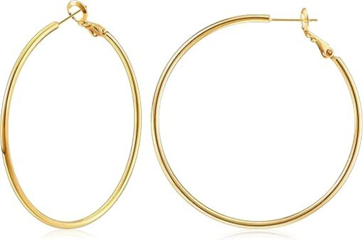 Hoop Earrings for Women 14K Real Gold Plated, 925 Sterling Silver Post Gold hoops for Women