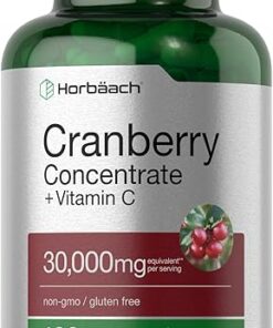 Horbäach Cranberry Concentrate Extract Pills + Vitamin C | 30,000mg | 120 Capsules | Triple Strength Ultimate Potency Formula | Non-GMO and Gluten Free Supplement