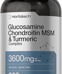 Horbäach Glucosamine Chondroitin MSM | 3600 mg | 360 Caplets | Advanced Formula with Turmeric | Non-GMO, Gluten Free