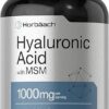 Horbäach Hyaluronic Acid with MSM | 1000 mg | 120 Capsules | Non-GMO and Gluten Free Supplement | Bioavailable Formula