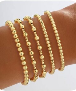 Howoo Gold Bracelets for Women 18K Stretch Beaded Bracelets Stackable Plated Bead Ball Bracelet for Women Trendy