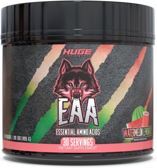 Huge EAA Supplement, Highest Dosed Essential Amino Acids Powder, 12.85g EAAs & 8g BCAAs Per Serving, Maximize Muscle Growth, Recovery & Performance (Watermelon Lemonade, 17.73 Oz.)