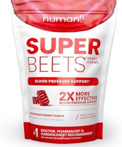 humanN SuperBeets Heart Chews - Nitric Oxide Production and Blood Pressure Support - Grape Seed Extract & Non-GMO Beet Energy Chews - Pomegranate Berry Flavor - 60 Count