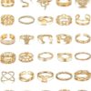 iF YOU 30 Pcs Gold Rings Set for Women, Boho Stackable Midi Rings, Silver Knuckle Rings Pack