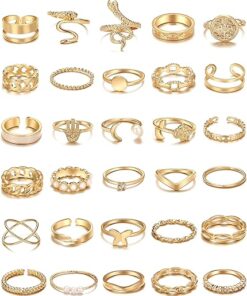 iF YOU 30 Pcs Gold Rings Set for Women, Boho Stackable Midi Rings, Silver Knuckle Rings Pack