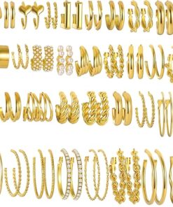 iF YOU 36 Pairs Gold Hoop Earrings Set for Women Multipack, Hypoallergenic Chunky Chain Twisted Hoop Earrings Pack, Fashion Dangle Earrings Jewelry for Gift