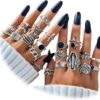 IFKM 15-63 PCS Vintage Silver Knuckle Rings Set for Women Teen Girl, Stackable Joint Finger Statement Rings Bohemian Retro Hollow Carved Midi Rings, Boho Y2k Snake Butterfly...