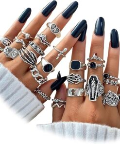 IFKM 15-63 PCS Vintage Silver Knuckle Rings Set for Women Teen Girl, Stackable Joint Finger Statement Rings Bohemian Retro Hollow Carved Midi Rings, Boho Y2k Snake Butterfly...