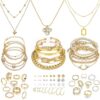 IFKM 36 PCS Gold Plated Jewelry Set with 4 PCS Necklace, 11 PCS Bracelet, 7 PCS Ear Cuffs Earring, 14 Pcs Knuckle Rings for Women Girls Valentine Anniversary Birthday Friendship...