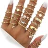 IFKM 51 Pcs Gold Knuckle Rings Set For Women Girls Vintage Stackable Joint Finger Midi Rings Dainty Cubic Zirconia Crystal Simple Twist Hollow Cute Rings Pack Jewelry Gift