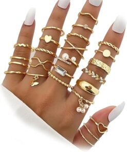 IFKM 51 Pcs Gold Knuckle Rings Set For Women Girls Vintage Stackable Joint Finger Midi Rings Dainty Cubic Zirconia Crystal Simple Twist Hollow Cute Rings Pack Jewelry Gift