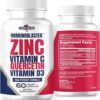 ImmunoBlaster Zinc Quercetin 500mg with Vitamin D and C Antioxidant Immune Support High Potency Quercetin Zinc Supplement for Men and Women - Gluten, Soy, & Dairy Free - 60...