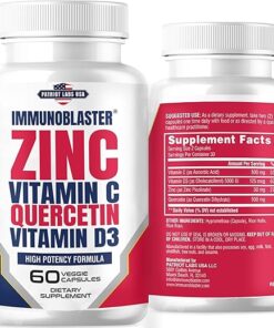 ImmunoBlaster Zinc Quercetin 500mg with Vitamin D and C Antioxidant Immune Support High Potency Quercetin Zinc Supplement for Men and Women - Gluten, Soy, & Dairy Free - 60...