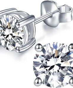 IMOLOVE Moissanite Stud Earrings with 0.6ct-3ct D Color Round Cut Lab Created Diamond Earrings in Sterling Silver with 18K White Gold Plated for Women Men