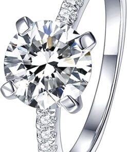 IMOLOVE Solitaire Moissanite Engagement Ring, 1CT D Color VVS1 Clarity, 925 Sterling Silver with 18K White Gold Plated, Ideal Gift for Women