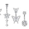 Incaton 14G Belly Button Rings, Stainless Steel Diamond Belly Rings For Women, Dangle Belly Button Rings With Butterfly, 6mm Short & 10mm Bar Navel Piercings