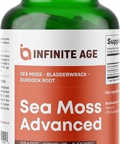 INFINITE AGE: 1250mg Sea Moss Advanced Superfood - High-Potency, Vegan, Made in The USA - Irish Sea Moss, Bladderwrack, Burdock Root - Overall Health, Immunity Support, 60 Sea...