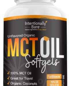 Intentionally Bare Organic MCT Oil Capsules - 70% C8 MCT Oil & 30% C10 MCT Capsules Unflavored for Keto Low Carb and Paleo Diet - MCT Oil C8 & C10 for Energy Mood & Focus -...