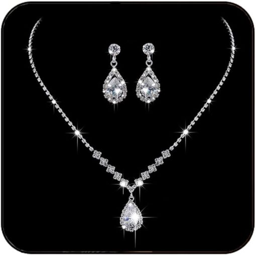 JAKAWIN Bride Silver Bridal Necklace Earrings Set Crystal Wedding Jewelry Set Rhinestone Choker Necklace for Women (Set of 3) (NK144-3)