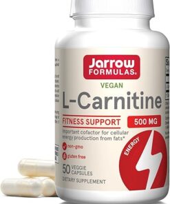 Jarrow Formulas L-Carnitine 500 mg, Dietary Supplement, Support for Cellular Energy Production, 50 Veggie Capsules, 50 Day Supply