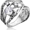 JEAN RACHEL JEWELRY 925 Sterling Silver Ring With a White Round Clear Cubic Zirconia CZ Prong, Hypoallergenic, Nickel and Lead-free, Artisan Handcrafted Designer Collection,...