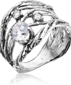 JEAN RACHEL JEWELRY 925 Sterling Silver Ring With a White Round Clear Cubic Zirconia CZ Prong, Hypoallergenic, Nickel and Lead-free, Artisan Handcrafted Designer Collection,...