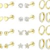 Jstyle Hypoallergenic Surgical Steel Earrings for Sensitive Ears 14K Gold Flat Back Earrings for Women Men Small Stainless Steel Earrings Flatback Stud Hoop Cartilage Earring...