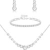 Jstyle Silver Jewelry Set for Women Rhinestone Crystal Necklace Drop Earrings Link Bangle Bracelet Bridal Wedding Jewelry Sets for Brides Bridemaid Prom Costume Accessories