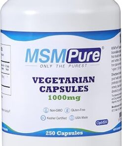 Kala Health MSMPure Vegetarian Capsules, 250 Count, Made with Organic Sulfur Crystals, 99.99% Pure Distilled MSM Supplement, 1,000 mg per Capsule, Made in USA