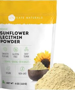 Kate Naturals Sunflower Lecithin Powder for Baking Bread, Gummies, Cooking (4oz) 100% Natural, Gluten Free, Non-GMO Substitute for Lecithin Powder for Liposomal Vitamin C,...