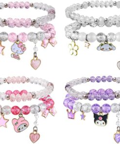 Kawaii Cute Bracelets Set Y2k Gyaru Anime Stunning Bracelets Gorgeous Friendship Bracelets Crystal Beaded Elastic Bracelet Gifts for Girls Women BFF